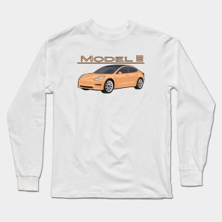 The Model 3 Car electric vehicle Gold orange Long Sleeve T-Shirt